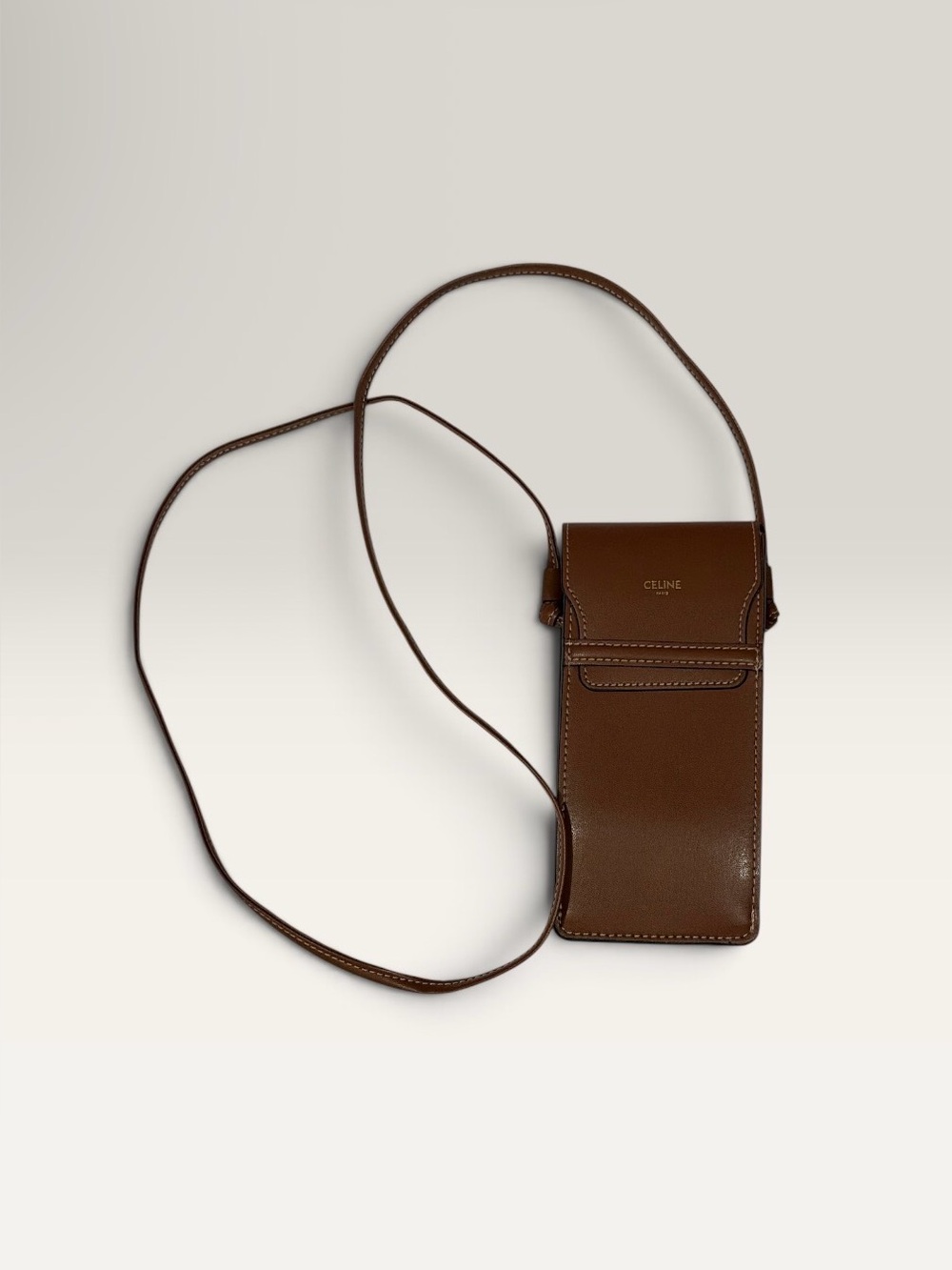 Celine Brown Leather Phone Crossbody Pouch